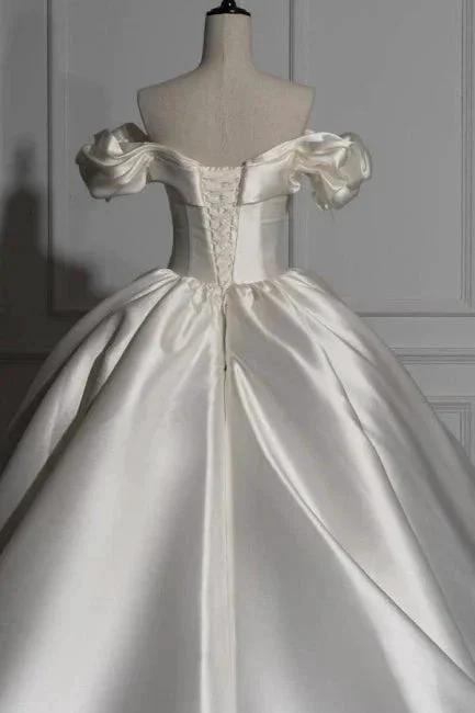 Romantic Off-the-shoulder Ball Gown Satin Wedding Dresses by misshow.com