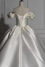 Romantic Off-the-shoulder Ball Gown Satin Wedding Dresses by misshow.com