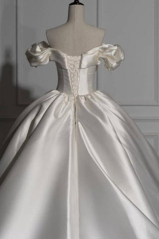 Romantic Off-the-shoulder Ball Gown Satin Wedding Dresses