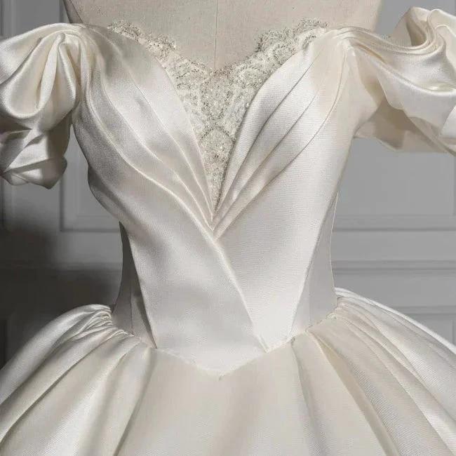Romantic Off-the-shoulder Ball Gown Satin Wedding Dresses by misshow.com