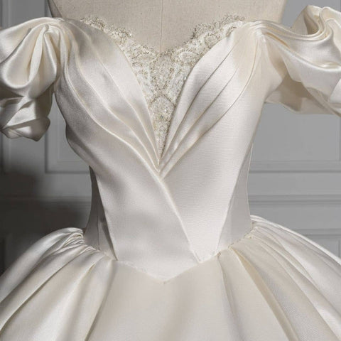 Romantic Off-the-shoulder Ball Gown Satin Wedding Dresses
