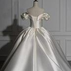 Romantic Off-the-shoulder Ball Gown Satin Wedding Dresses by misshow.com