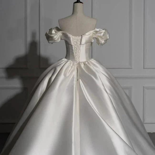 Romantic Off-the-shoulder Ball Gown Satin Wedding Dresses by misshow.com