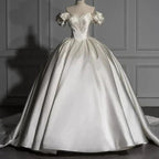 Romantic Off-the-shoulder Ball Gown Satin Wedding Dresses by misshow.com
