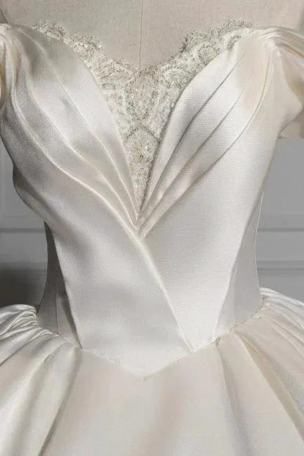 Romantic Off-the-shoulder Ball Gown Satin Wedding Dresses by misshow.com