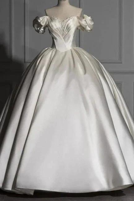 Romantic Off-the-shoulder Ball Gown Satin Wedding Dresses by misshow.com