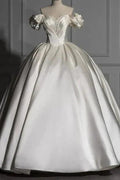 Romantic Off-the-shoulder Ball Gown Satin Wedding Dresses by misshow.com