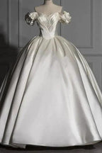 Romantic Off-the-shoulder Ball Gown Satin Wedding Dresses by misshow.com