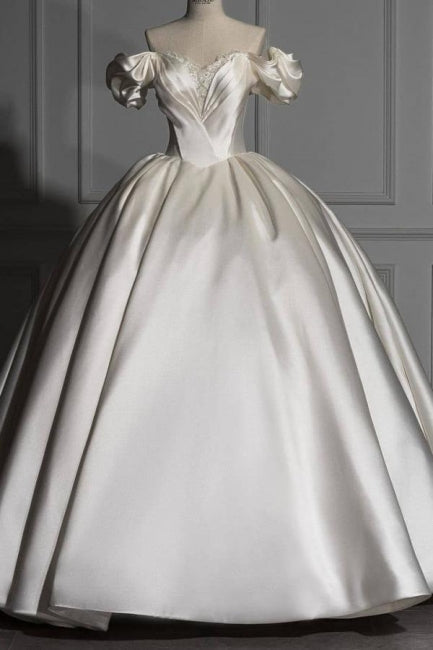 Romantic Off-the-shoulder Ball Gown Satin Wedding Dresses Hover Image