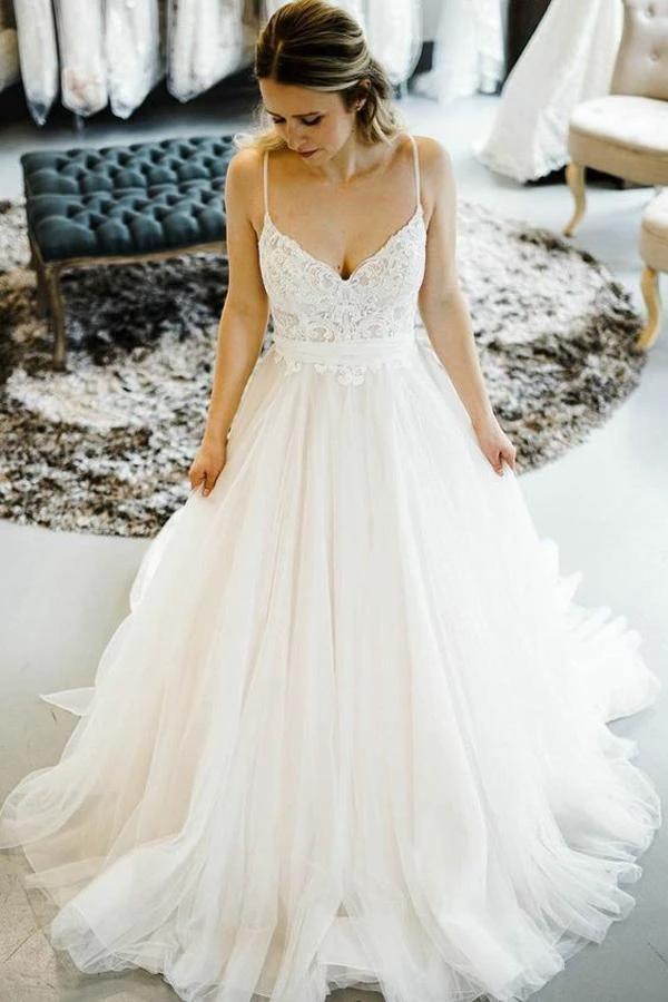 Romantic Princess Style Wedding Dresses with Spaghetti Straps WD502 by pgmdress