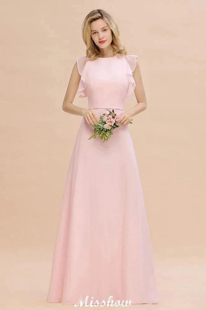 Romantic Sleeveless aline Bridesmaid Dress Garden Floor Length Simple Wedding Dress by misshow.com