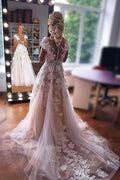 Romantic Sleeveless Aline Wedding Dress 3D Floral Lace Tulle Bridal Dress by misshow.com