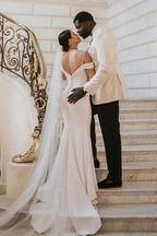 Romantic spaghetti straps cap sleeves mermaid satin Wedding dress by misshow.com