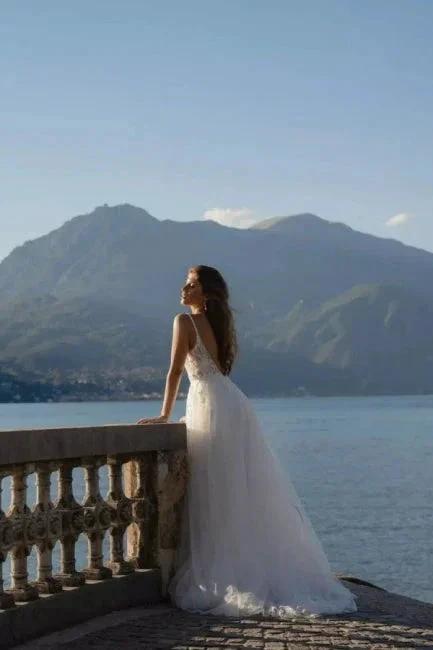 Romantic spaghetti straps sleeveless a-line lace Wedding dresses by misshow.com
