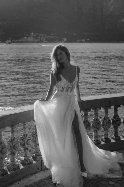 Romantic spaghetti straps sleeveless a-line lace Wedding dresses by misshow.com
