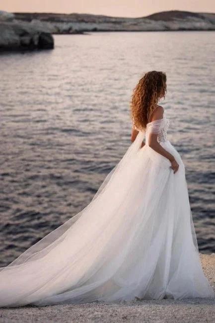 Romantic spaghettistraps capsleeves aline lace Wedding dresses by misshow.com