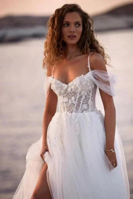 Romantic spaghettistraps capsleeves aline lace Wedding dresses by misshow.com