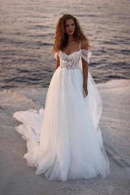 Romantic spaghettistraps capsleeves aline lace Wedding dresses by misshow.com