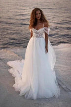 Romantic spaghettistraps capsleeves aline lace Wedding dresses by misshow.com