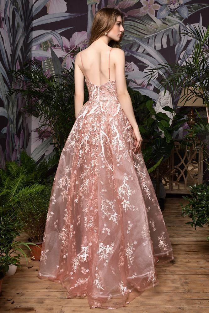Romantic Straps Aline Evening Dress with Detachable Train Sleeveless Floor Length by misshow.com