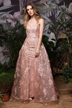Romantic Straps Aline Evening Dress with Detachable Train Sleeveless Floor Length by misshow.com