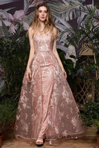 Romantic Straps Aline Evening Dress with Detachable Train Sleeveless Floor Length by misshow.com