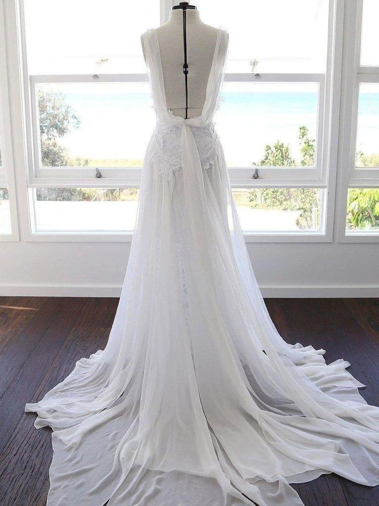 Romantic Sweetheart Chiffon Beach Wedding Dress with Lace PG201 by pgmdress