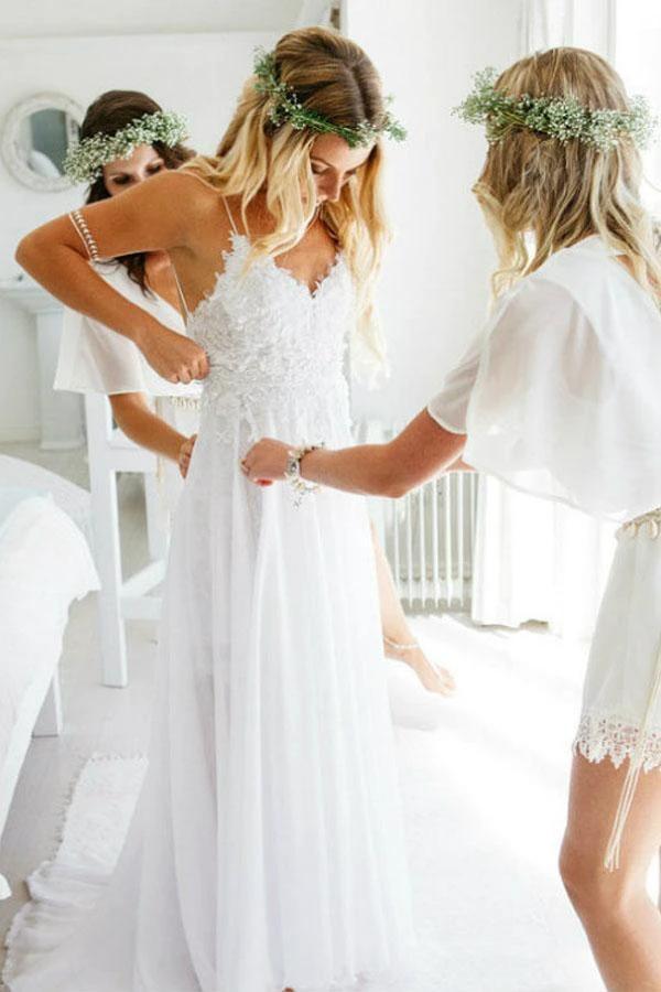 Romantic Sweetheart Chiffon Beach Wedding Dress with Lace PG201 by pgmdress
