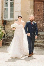 Romantic Sweetheart Strapless Tulle Mermaid Sleeveless Lace Wedding Dress by misshow.com
