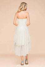 Romantic White/Ivory Sweetheart Hi-Lo Bridesmaid Dress Sleeveless Beach Wedding Guest Dress by misshow.com