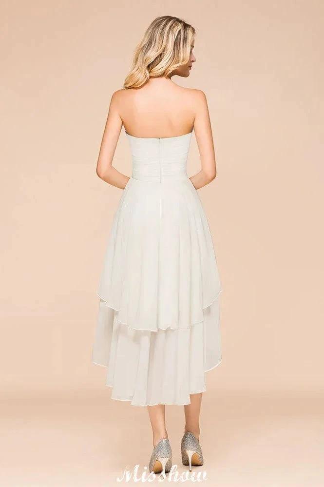 Romantic White/Ivory Sweetheart Hi-Lo Bridesmaid Dress Sleeveless Beach Wedding Guest Dress by misshow.com