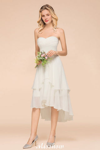 Vestido romántico de dama de honor con escote corazón, sin mangas, color blanco/marfil, para invitada de boda en la playa