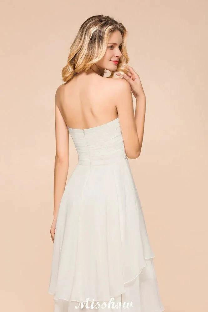 Romantic White/Ivory Sweetheart Hi-Lo Bridesmaid Dress Sleeveless Beach Wedding Guest Dress by misshow.com