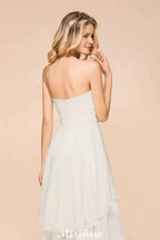 Romantic White/Ivory Sweetheart Hi-Lo Bridesmaid Dress Sleeveless Beach Wedding Guest Dress by misshow.com