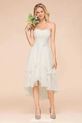 Romantic White/Ivory Sweetheart Hi-Lo Bridesmaid Dress Sleeveless Beach Wedding Guest Dress by misshow.com