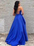 Rosario | A Line Sweetheart Satin Long Prom Dresses with Slit by KissProm