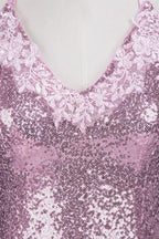 Rose Pink Sequins Mermaid Long Spaghetti Straps V-neck Prom Dresses by misshow.com