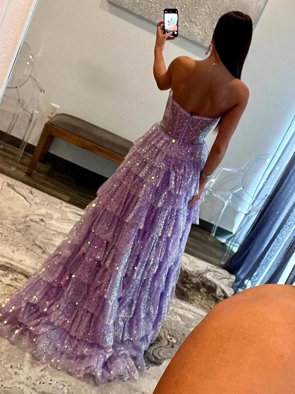 Rosina | Lavender A-Line Sweetheart Sequins Long Prom Dresses With Split by KissProm