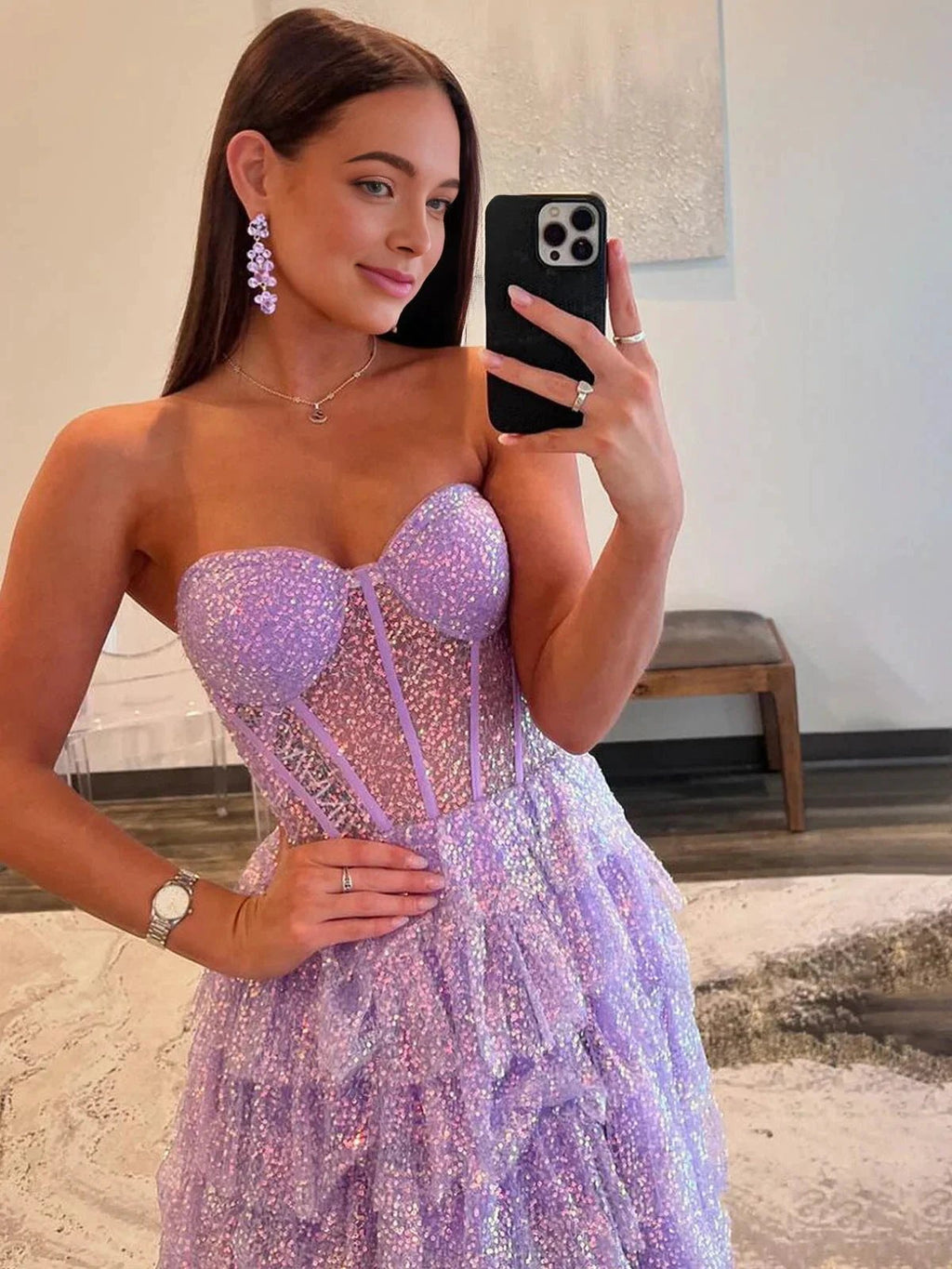 Rosina | Lavender A-Line Sweetheart Sequins Long Prom Dresses With Split by KissProm