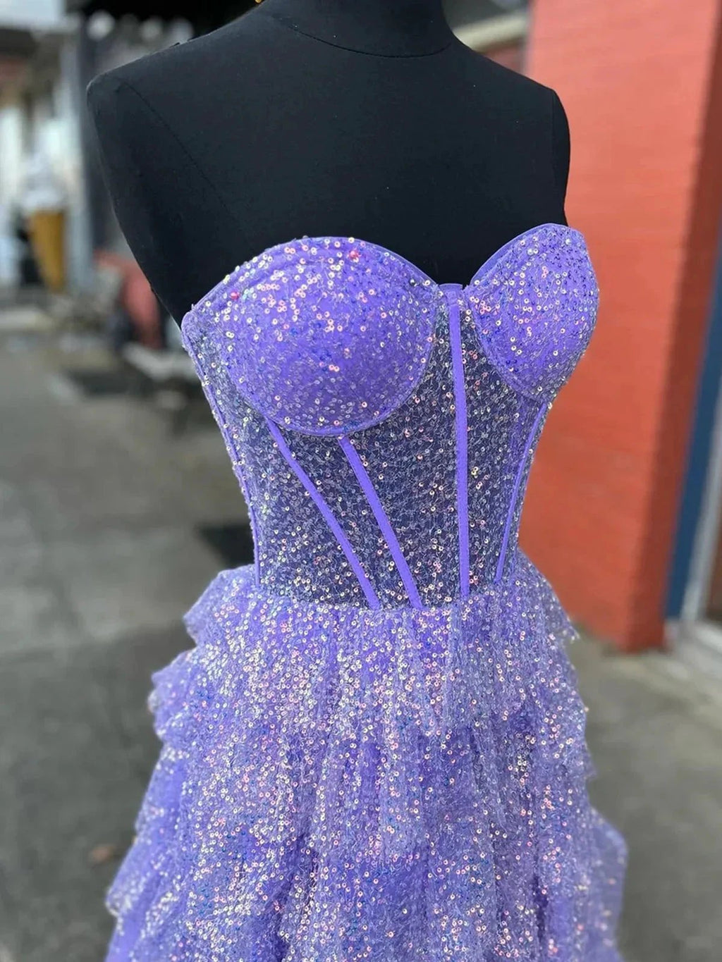 Rosina | Lavender A-Line Sweetheart Sequins Long Prom Dresses With Split by KissProm