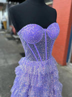 Rosina | Lavender A-Line Sweetheart Sequins Long Prom Dresses With Split by KissProm