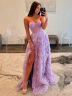 Rosina | Lavender A-Line Sweetheart Sequins Long Prom Dresses With Split by KissProm