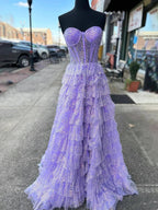 Rosina | Lavender A-Line Sweetheart Sequins Long Prom Dresses With Split by KissProm