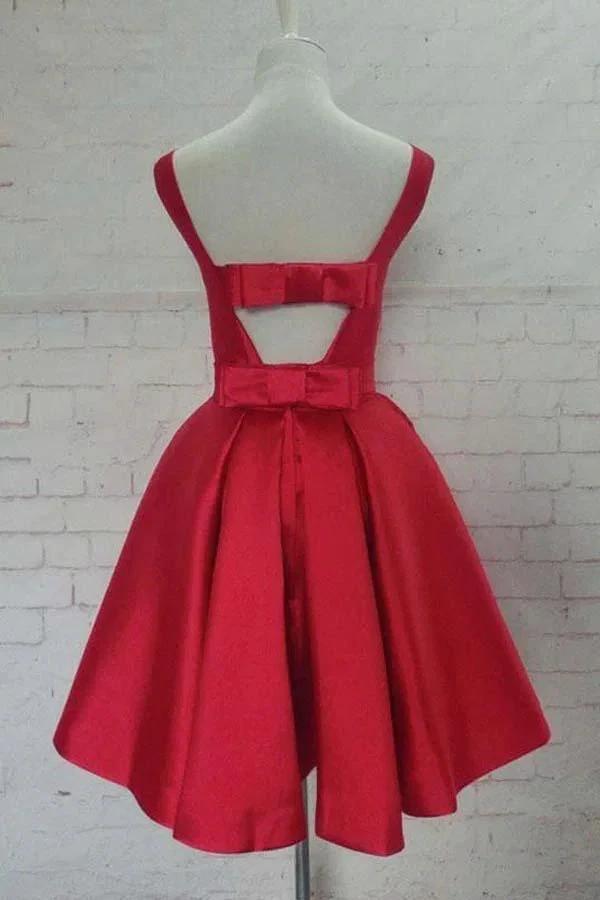 Round Neck Cute Red A line Satin Short Prom Dress Homecoming Dress PD129 by pgmdress