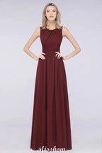 Round-Neck Floor-Length Ruffles Chiffon Bridesmaid Dress Aline Sleeveless Maid of Honor Dress by misshow.com