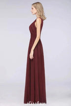 Round-Neck Floor-Length Ruffles Chiffon Bridesmaid Dress Aline Sleeveless Maid of Honor Dress by misshow.com