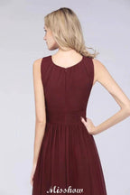 Round-Neck Floor-Length Ruffles Chiffon Bridesmaid Dress Aline Sleeveless Maid of Honor Dress by misshow.com