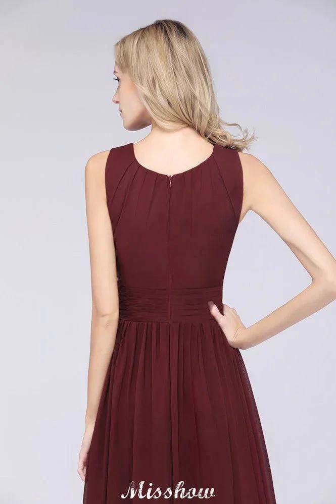 Round-Neck Floor-Length Ruffles Chiffon Bridesmaid Dress Aline Sleeveless Maid of Honor Dress by misshow.com