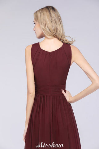 Vestido de dama de honor de gasa con cuello redondo, largo hasta el suelo, con volantes, corte A, sin mangas