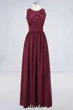 Round-Neck Floor-Length Ruffles Chiffon Bridesmaid Dress Aline Sleeveless Maid of Honor Dress by misshow.com